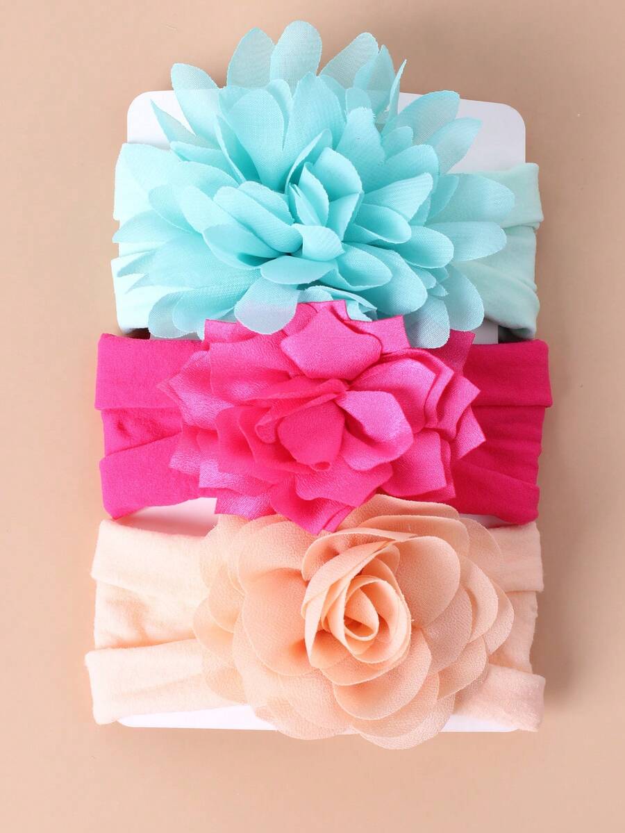 مجموعة شريط رأس زهري للأطفال الرضع 3 قطع، إكسسوارات شعر واسعة للفتيات الصغار