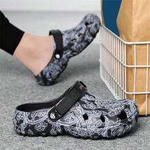 Men's Holoheath Shoes, Classic Floral Sandals, Fashionable Outdoor Slippers, Personalized Convertible Sandals, Non-Slip Summer Closed Toe Beach Slippers - Black - View 3