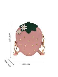 Spring & Summer New Cute Red Strawberry Crossbody Bag, PU Material Zipper Closure Crossbody Bag Coin Purse, Fashion Fruit Shaped Daisy Flower Decor