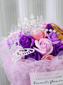 12pcs Mini Pearl Beaded Crown Shaped Flower Bouquet Accessories , Perfect For Birthday Party Decorations, Back To School Valentine Day