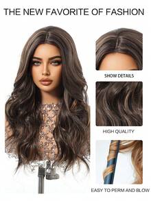 高品质长卷发深棕色 20 英寸舒适贴合法式优雅女士合成耐热假发音乐节礼物