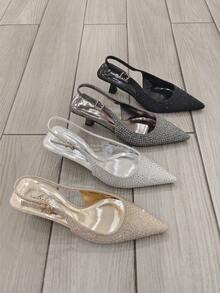 DECOLTE BASSE APERTE AL RETRO IN PU EFFETTO GLITTER CON STRASS. MOLTO ELEGANTI ! CON TACCO 6.5 CM - Silver - View 5