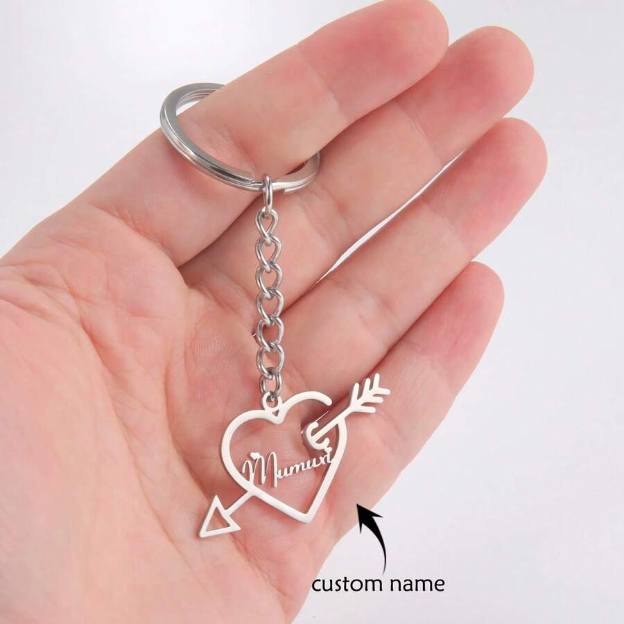 Personalized Name Love God Cupid Heart Personalized Keychain Customized Name Key Chain Ring Gift For Men Women Stainless Steel Jewelry - Multicolor - View 1
