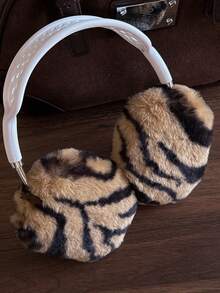 Zebra Pattern Earmuff Headphone Protector Cover - Soft Black/White & Brown Fur Covered - Fits For (Wild Style) - Black Brown - View 5