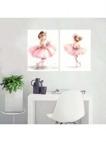 1/6PCS Optional Frame Posters Wall Arts Modern Pink Ballerina Girl Unicorn Butterfly Poster Kids Room Decorative Posters Wall Bedroom Decor ,Wall Art With Frame