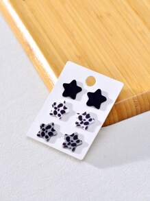 3 Pairs Acrylic Star & Heart Pattern Stud Earrings, Fashionable Jewelry For Women