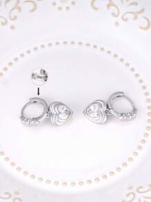 Orecchini d'argento alla moda, delicati e semplici con pendente a forma di cuore e zirconia cubica, adatti per uso quotidiano, come regalo di compleanno o della Festa della Mamma