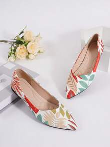 Scarpe da donna casual versatili, stile cinese casuale e moderno, punta affusolata, suola morbida e comoda, adatte per tutti i tipi di lavoro, per tutte le stagioni, con stampa a patchwork e taglie comode