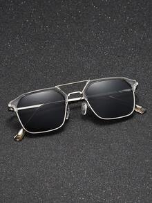 Retro Square Aviator Unisex Sunglasses, Metal Frame Classic Style Sunglasses For Outdoor Travel Beach Holiday Casual Daily Wear, Summer UV Protection Driving Glasses For Summer Beach Vacation,Outdoor,Travel - 灰色 - 查看 3