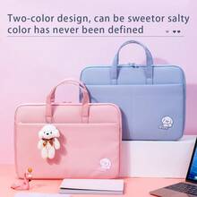 Deli 商务公文包，14 英寸大容量笔记本电脑包，采用可爱卡通娃娃设计，时尚工作包，适合办公室和旅行，粉色、蓝色