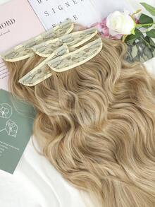 4PCS Clip In Hair Extensions 20inch Wavy Hair Extensions Clip Ins Dirty Blonde With Brown Highlights Hair Extensions Full Head Synthetic Hair Pieces For Women Natural Luster - Linen Gold - View 4