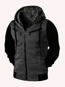 Sweatshirt 03 Stylish Zipper Unisex Cold Weather Top Cotton Coat - 深灰色 - 查看 2