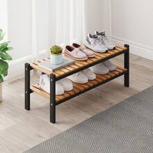 Bamboo Shoe Rack Organizer For Closet And Entryway - Space-Saving Narrow Shoe Stand - Versatile Shoe Holder For Door Or Closet Shelf,Garage Bedroom Can Freely Stack DIY Small Shoe Racks 3Tier Brown - Màu đen + tre - Xem 7
