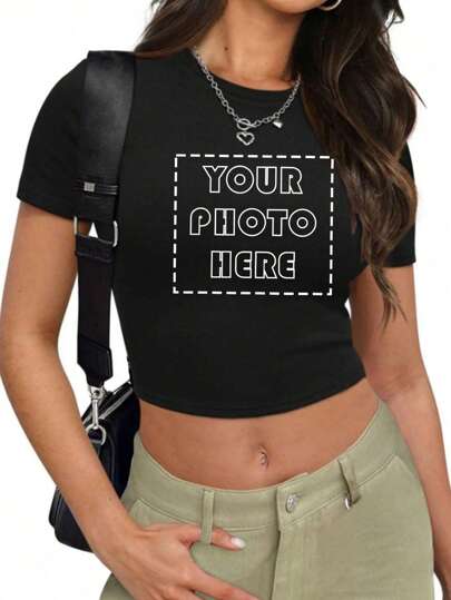 Customize Women's Short Sleeve Cropped T-Shirts, Add Your Photos (Graphics, Selfies, Friends Photos, Family Photos, Logos, Etc.), Design Your Own Personalized Printed Short Sleeve T-Shirts, Anniversary Gifts, Valentine's Day,Stylish,Fashion,Hipster,Casual,Minimal Chic,Personalized,Customized,Custom,Unique,Guy Costumes,Capsule Wardrobe,Men Basic/Street Style,Ideal Gifts For Him,Boyfriend,Family,Friends,For Birthdays,For Vacation/Holiday,For School/Competition,For Sports/Climbing, Chic Autumn, Chic Winter