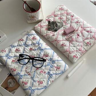 Koreansk New Ins Style Bowknot Blommig mjuk bärbar datorfodral, 11/13/15 tums bärbar datorväska Tablet Pouch Pad Skyddsfodral för kvinnor