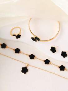 1 Set Lucky Star Bracelet, Necklace, Earrings, Bracelet, Ring 5pcs Jewelry Suit, Suitable For Party, Holiday Gifts, Daily Wear