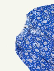 Eilly Bazar 大码中长袖全印花百褶连衣裙，休闲度假