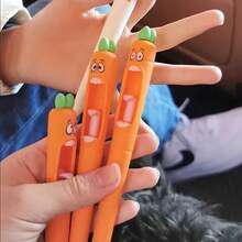 4pcs Multi-Expression Radish Shaped Gel Pens Creative Fresh Stationery Supplies, Plastic Material Black Ink Fun Easter Gifts And Party Giveaways Back To School