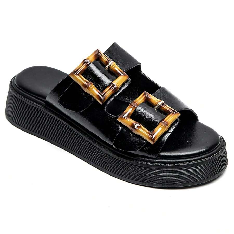 Sandals Compensating In Boucle Style Bohème – Élégance Et Confort Pour L'été - Black-5233 - View 1