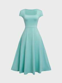 Glamful Elegant Commute Casual Basic Elegant Solid Color Knit Fabric Drawstring Summer Green Dress - Aqua Green - View 6