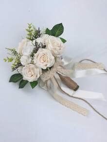 Wedding Bouquets For Bride Bridesmaid,White Champagne Artificial Roses Flowers For Wedding Church Decoration,Artificial Roses Flowers Wedding Bouquets,Bride Bouquets,Bridesmaid Bouquets,Wedding Centerpieces Floral Arrangements Party Home Decor - Wedding Bouquets B - View 7