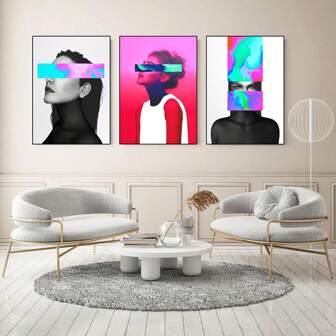 Set de 1/3 piezas de arte mural pop, carteles, retratos abstractos surrealistas de mujer, collage, impresiones en lienzo, carteles modernos para baño, sala de estar, dormitorio, decoración del hogar sin marco - Estilo
