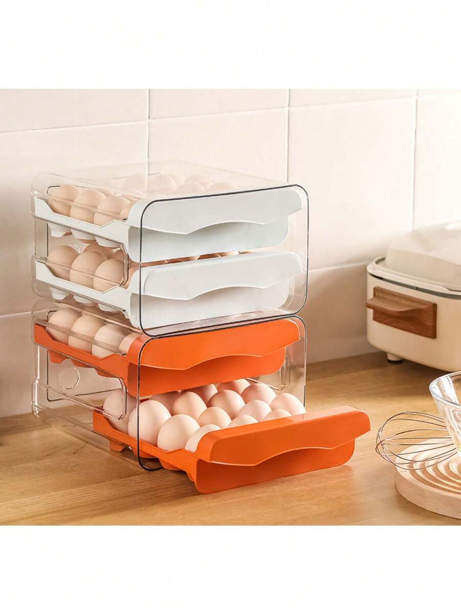 Refrigerator Drawer Egg Storage Box, Plastic Fridge Egg Organizer, 2-Layer Kitchen Egg Box - Double Layer Storage - View 1