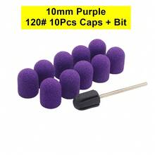 Easy Nail 10个指甲打磨帽，带10毫米钻头，适用于足部锉刀、去茧器、美甲修脚抛光，#80 #120 #180 粉色紫色