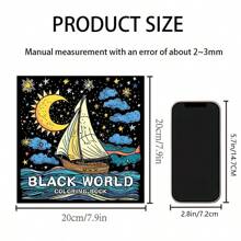 1 pieza Libro de colorear para adultos con tema de mundo negro, patrones creativos y líneas claras, ideal para regalos de cumpleaños, Pascua, Día del Padre y otros días festivos, 7.9*7.9 pulgadas, 24 páginas, impresión de un solo lado, nuevo diseño 2025, Día de la Madre, Regalo para mamá, Regreso a la escuela, Útiles escolares