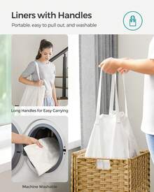 Laundry Hamper With Lid 17.2 Gallon Rattan Clothes Laundry Basket With Lid And Handles Foldable Removable Liner For Laundry Room,Goose Yellow - Vàng nhạt - Xem 6