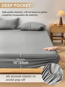 1pc Waterproof Mattress Protector Cover, Bedding, Mattress Pad, Grey Mattress Protector, Bedroom Bedding, Fits Twin, Full, Queen, King Size Beds, Dust Protection (Pillow And Pillowcase Not Included) - Grey - View 5