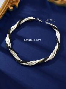 1 Pc Elegant Faux Pearl White And Black Beads Winding Collar Necklace Wedding Party Bridal Jewelry Accessories