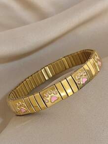 1 pieza Pulsera de reloj elástica con Charm de huella de gato elegante y lindo, chapada en oro de 18K de acero inoxidable, regalo del Día de la Madre, regalo para maestros, regalo de graduación, joyería bohemia, accesorios de playa, para fiesta diaria, viaje, rave/baile de graduación, joyería dorada
