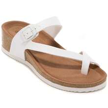 新月形可调节搭扣人字拖 - 舒适夏季凉鞋，厚底设计 - 白色 - 查看 3