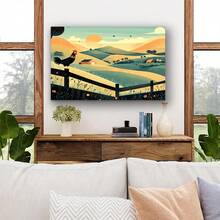 Framed Farm Landscape Nursery Wall Art, Rustic Rooster Canvas, Countryside Sunrise Poster, Gender-Neutral Farmhouse Decorcanvas Wall Art,Wall Art Decor - Framed - View 2
