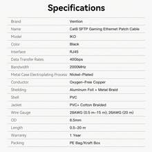 VENTION Cat8 以太网电缆编织 40Gbps RJ45 网络线 2000Mhz 高速 Cat8 RJ45 屏蔽室内重型 LAN 电缆兼容游戏 PC 调制解调器路由器 - 黑色 - 查看 11
