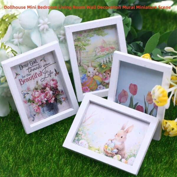 1pc Mini Doll House Decor, Bedroom/Living Room Wall Art, Miniature Scene, Creative Home Decoration Figurine