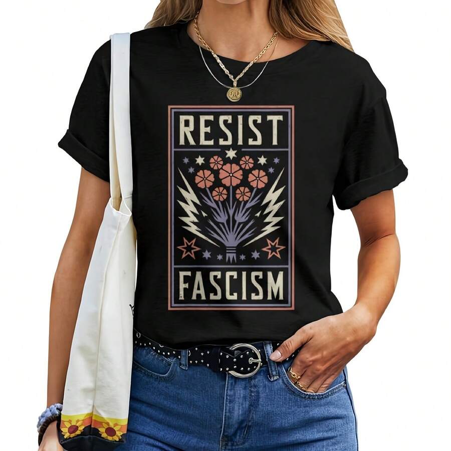 Resist Fascism Protest  Anti  Women T-Shirt - Black - View 1