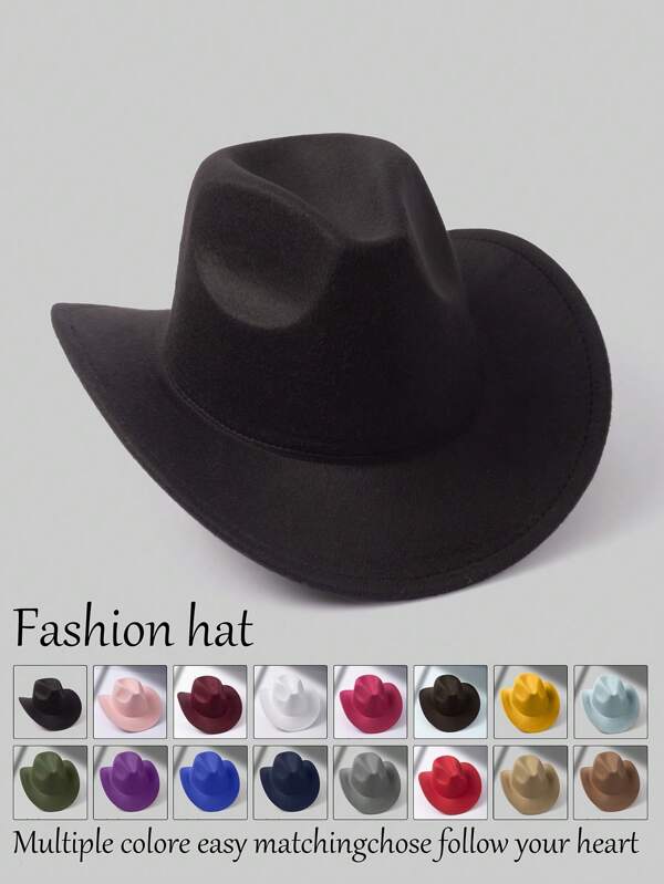 1pc Unisex Western Style Cowboy Hat - Fashionable Curled Brim, Durable Felt, Ideal Gift For Styling Occasions And Parties