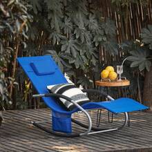 SoBuy Set Of 2 Sun Lounger Garden Chair Recliner With Cushioned Pillow & Side Pocket Garden Rocking Chair With Steel Frame 150kg Capacity Outdoor Garden Furniture For Patio Poolside OGS28x2 - Royal Blue - View 4