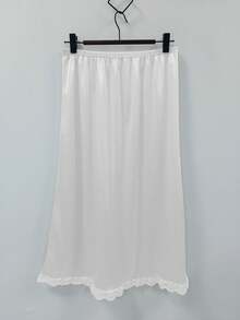 女士优雅半身裙，蕾丝下摆，松紧腰带，衬裙/衬裙，适合日常裙子分层搭配 - 白色 - 查看 4