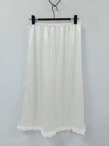 Women's Elegant Skirt With Lace Hem And Elastic Waistband, Slip/Underskirt For Daily Skirt Layering