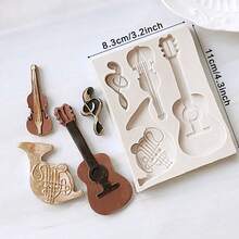 吉他音符硅胶模具，DIY 树脂工艺品工具，音符巧克力模具，吉他，收音机，蛋糕烘焙装饰，软糖模具，粘土模具配件 - 米色 - 查看 12