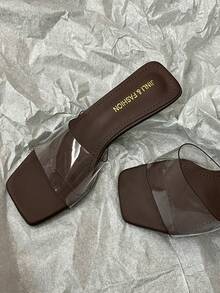 2025 新款优质纯色经典粗跟透明女士凉鞋，夏季户外穿着 - 咖啡棕 - 查看 4