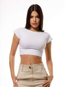 CROPPED MANGUINHA COSTAS NUAS FEMININO POLIAMIDA - Branco - Visão 2