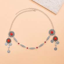 1pc Retro Kazakh Style Metal Faux Turquoise Hairband, Headpiece For Beach, Traveling, Fashion Accessory - Blue - View 5