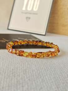 Natural Baltic Amber Square Beaded Bracelet Vintage Gemstone Accessorized Of Maillard Color Fashion Stylish Look Perfect Gift For Her Anniversary Birthday Mother's Day