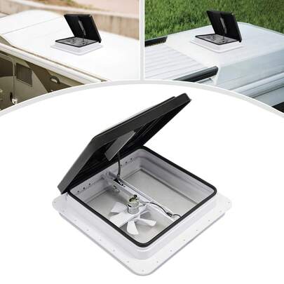 Lucernario per sfiato sul tetto del camper da 14x14 pollici con ventola e zanzariera, finestra push-pull impermeabile e resistente ai raggi UV, sostituzione diretta per aperture standard per camper - Interruttore a un pulsante, facile installazione e design durevole