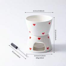 1 Set Heart-Shaped Ceramic Fondue Set, Includes 2 Forks, Cute Butter Warmer Set, Melting Pot Set For Chocolate, Cheese, Candy, Ceramic Fondue Cup Set, Suitable For Date Night, Birthday, Mother's Day And Wedding Gifts - Multicolor - View 3