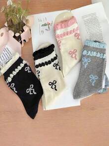 4 Pairs Butterfly Decor Breathable Moisture-Wicking Mid-Calf Socks, Assorted Dispatch - Multicolor - View 5